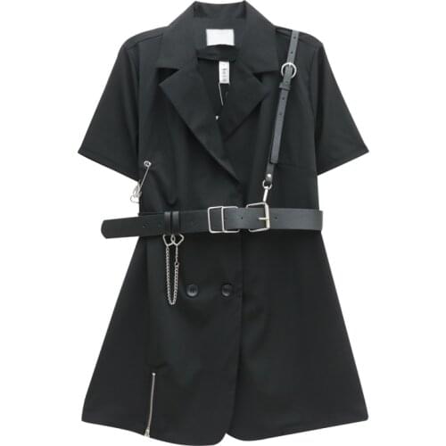 C2649 2020 new summer fashion style short sleeves and double breasted buttons women black dress cheap wholesale