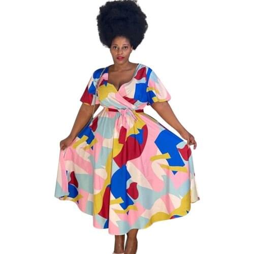 Plus Size Print Short Sleeve Women Dress Ropa Mujer Talla Grande Drop Shipping