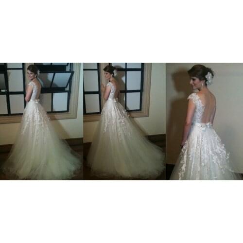 Vestido de noiva Vintage Square Neckline Sheer sexy Backless Natural Sash for Bridal gown 2018 mother of the bride dresses