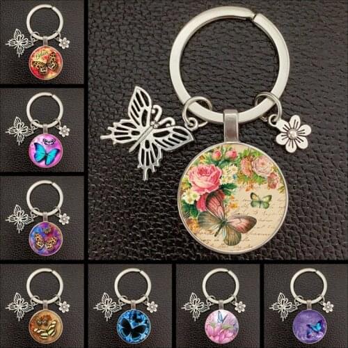 1 flower-shaped butterfly amulet key chain, crystal glass pendant keychain, florist gift, handmade natural jewelry