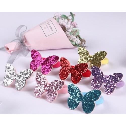 100 pcs/lot, 2 inch Glitter Butterfly with nylon Hair Accessories Set Elastic Hair Band for Girls Sparkly Bow Hairband Ponytail