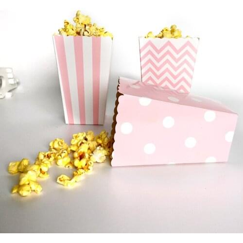 12pcs/lot Wedding Decor Supplies Mini Popcorn Boxes Chevron Dot Striped Candy Buffet Favor Party Paper Loot Bags