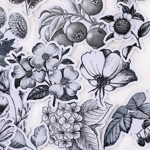 24PCS Black and white flowers Stickers Crafts And Scrapbooking stickers book Student label Decorative sticker kids toys