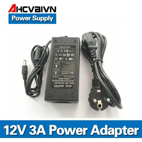 AHCVBIVN New Hot Selling 12V 3A 36W AC For DC Power Supply Adapter for 2.1 & 2.5mm LED Strip Security Camera Free Shipping