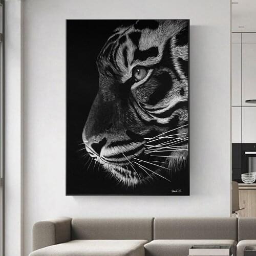 Unframed Black White Tiger Paint On Canvas Paintings Home Decor for Living Room Decoration Modern Art Animal Picture Wall Art