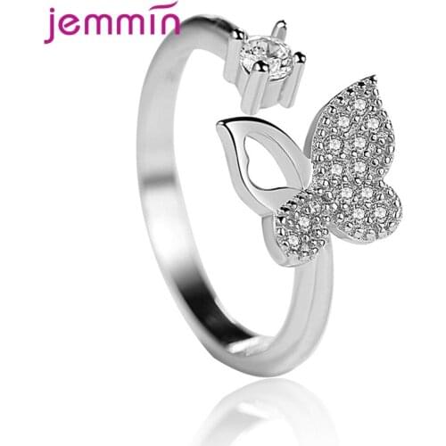 Brand 925 Sterling Silver Luxury Crystal Butterfly Wedding Rings For Women Open Knuckle Finger Ring AAA Cubic Zircon Jewelry
