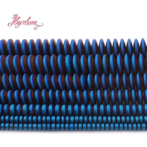 2x4/3x6/3x8mm Natural Hematite Frost Blue Heishi Stone Beads Loose For Jewelry Making Women DIY Necklace Bracelet Strand 15"