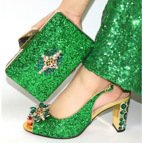Doershow Italian Shoes With Matching Bags Set Italy African Womens Party Shoes and Bag Sets green Color Women shoes! SIM1-5