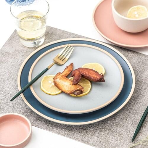 Household Dishes Western Steak Dinner Plates Tableware Nordic Matte Combination Set Solid Color Round Vajilla Talerze Obiadowe