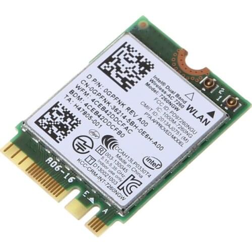 For Dell Intel Dual Band Wireless-AC 7260 7260NGW NGFF M.2 Bluetooth WiFi Network Card for laptop