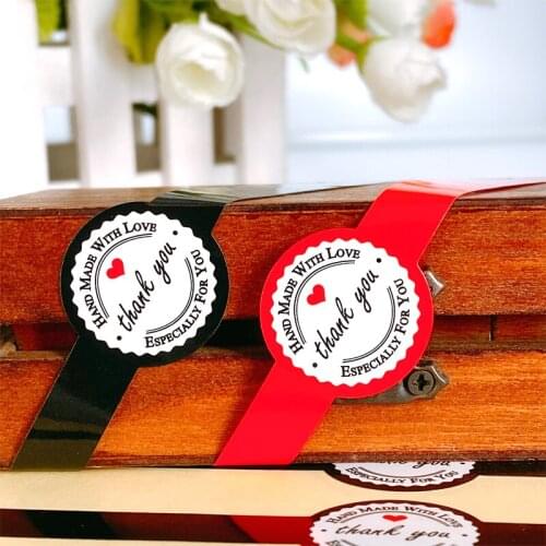 500pcs Red heart Thank you Long Vintage Kraft Paper Sticker For Handmade Products Gift Package Seal Label
