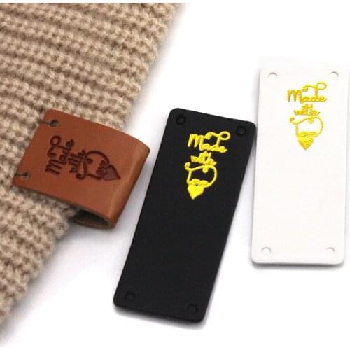20Pcs Handmade With Love Label Brown Black White Handmade Labels Leather Tags For Clothing Hand Made Accessories Sew Crafts2x5CM