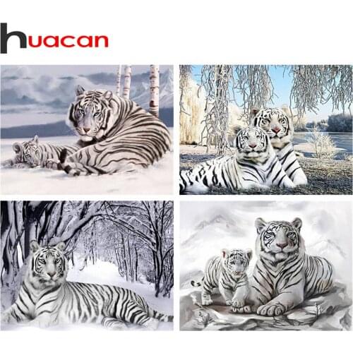 Huacan Full Square Diamond Art Painting Kits Animal Tiger Diamond Embroidery Cross Stitch Snow 5D DIY Mosaic Wall Art