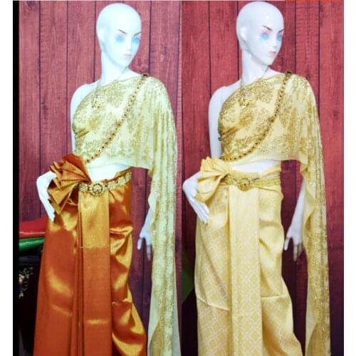 Exquisite luxury Thailand traditional clothing Gold Thai Receptionist uniforms Wedding dress