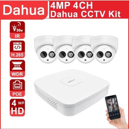 Dahua 4MP Security CCTV Camera Kit With NVR4104-P-4KS2 IP Camera IPC-HDBW4433C-A P2P Surveillance System Dahua system kit