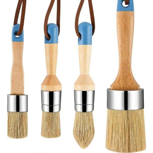 Chalk & Wax Paint Brush For Furniture - DIY Painting And Waxing Tool,Milk Paint,Stencils,Natural Bristles (4Pcs)