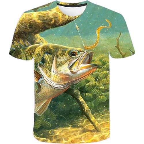 Summer The Latest 2021 Fish Outdoor T-Shirt Men 3D Cool Print Fishing boy Short Tops Ocollar Casual women girl Fishing T-shirt