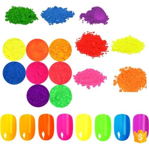 MOFONAILS Neon Pigment 8 Colors Phosphor Powder Dust Luminous Fluorescent Pigment Painting Powder DIY Soap Nails Art Neon Powder
