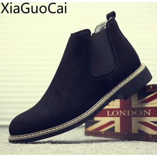 Spring New Mens Winter Boots Slip on Fur Warm Mid-Up Mens Martin Boots Tide Shoes High Top Male Snow Boots
