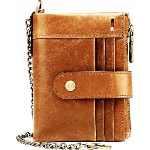 100% Genuine Leather Men Wallet Coin Purse Small Mini Card Holder Chain PORTFOLIO Portomonee Male Walet Pocket