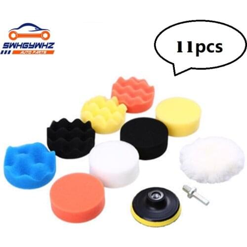 11Pcs 3/4/5/6/7 inch Waffle Buffer Polishing Pad Set For Car Polisher + Drill Adaptor M10 M14 Power Tools