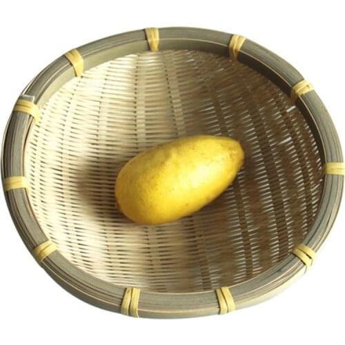 Natural Handmade Bamboo Basket Hand-woven Round Fruit Bread Vegetable Storage Basket Washing Basket Kitchen Supplies