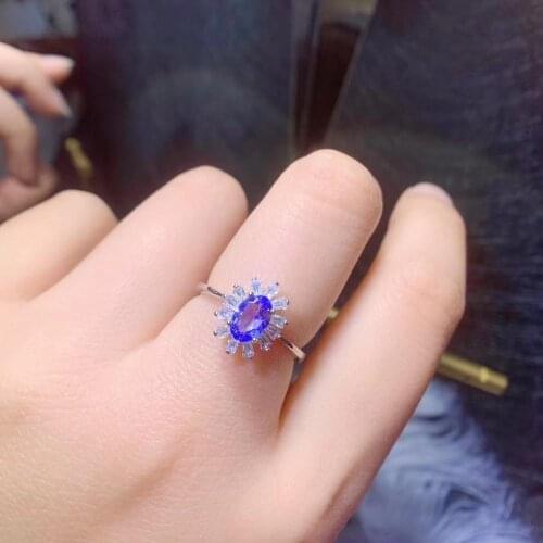 New natural tanzanite ring 925 silver womens ring fresh and elegant simple atmosphere