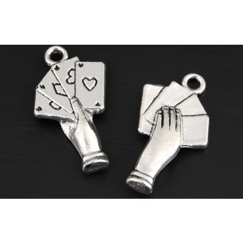 20pcs Silver Color 25x15mm Playing Cards Charms Recreational Activities Poker Pendant DIY Jewelry Making Handcrafted Accessories