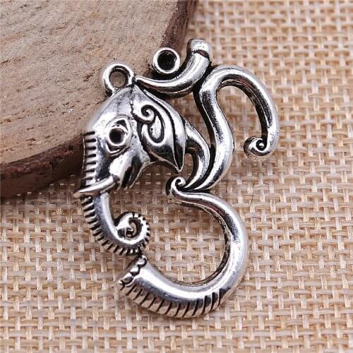 3pcs 28x34mm Elephant Om Symbol Charms Pendant For Jewelry Making Tibetan Silver Color Alloy Jewelry Accessories