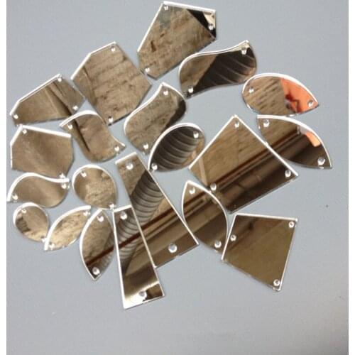 30PCS Sew On Silver Acrylic Mirror Diamante Rhinestone Crystal Flat Back Mirror Beads With Hole For DIY Wedding Dress Clothing