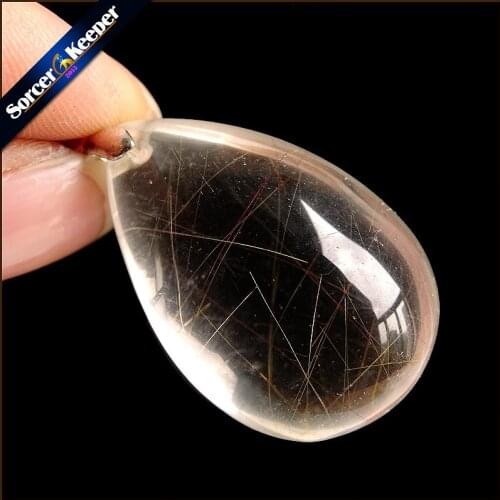 Rare Natural Quartz Gold Rutilated Garden Quartz Crystal Love Necklace Pendant natural minerals Fish Tank Beads PS266