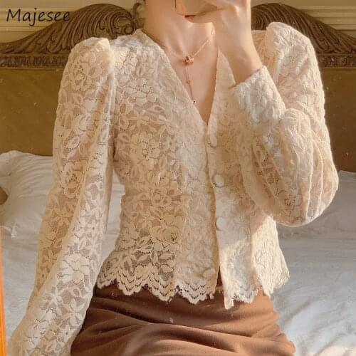 Shirts Women Floral V-neck Long Sleeve Single Breasted Vintage Design High Street Korean Style Elegant Fashion Soft Slim Casual