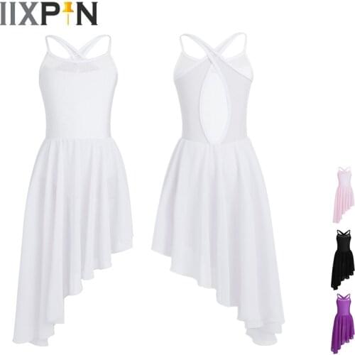 IIXPIN Kids Girls Mesh Ballet Dance Dress Splice Spaghetti Shoulder Straps Cutout Back Hem Gymnastics Leotard Ballet For Girl