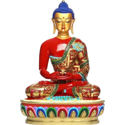 Tibetan Buddhism bronze copper gilt Coloured painting Amitabha statue
