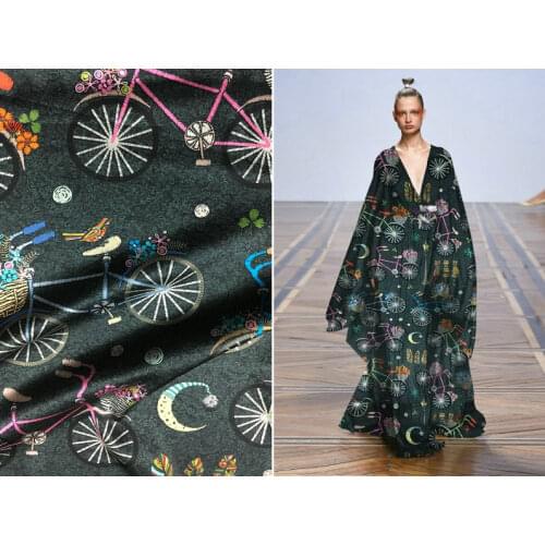 19mm heavy silk fabric cartoon bicycle pattern printing summer stretch silk satin shirt skirt fabric 108cm wide