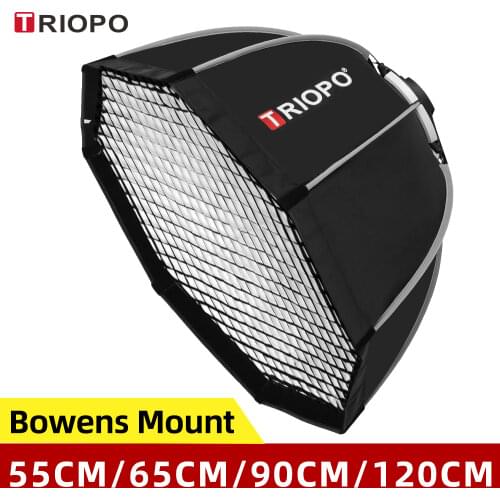 Triopo 55cm 65cm 90cm Photo Portabe Bowens Mount Octagon Umbrella Softbox + Honeycomb Grid Outdoor Soft Box for Studio Strobe