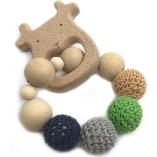 Crochet Bead Teething Ring Untreated Maple Baby Teether With Organic Wooden Animal Bracelet Baby Mom Kids Wooden Teether Bangle