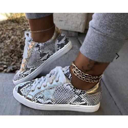 Women Flat Shoes Lace Up Fashion Round Toe Spring Cross Tied Breathable Sneak Print Causal Flat Bottom Women Sneakers-36