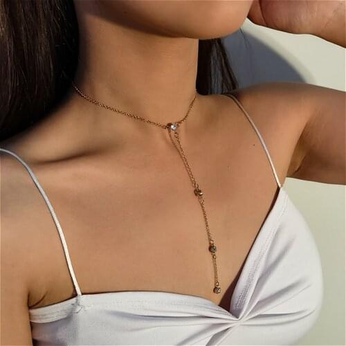 2020 Fashion Design Crystal Pendant Necklace For Women Collier Trendy Aesthetic Tassel Gold Color Chain Choker Necklaces Jewelry