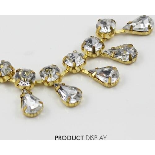 Gold Rhinestones Crystal Costume Applique Trim Lace Rope Reel Chain Sewing Supplies for DIY Craft Garment Accessories 2yard/T766