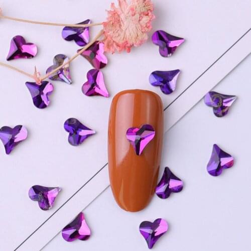 10 pieces Flatback Colorful Heart Nail Rhinestone For Nail Art Decorations Crystal Glass Stone Manicure 3D Shiny Rhinestone Gem