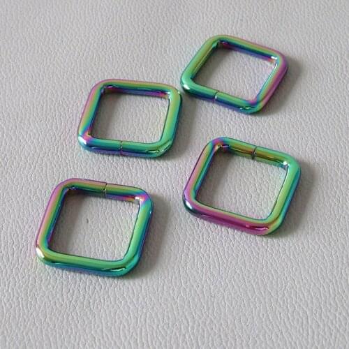 20Pcs/Lot Rainbow Metal Square Ring Buckle Hardware Clasp Dog Collar Leash Leads Loop Bag Backpack Belt Straps Accessories