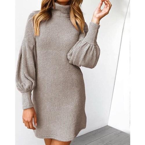 2020 Winter Warm Turtleneck Long Sleeve Knitted Evening Party Dresses Yellow Sweater Women Dress Sukienka Female Vestidos