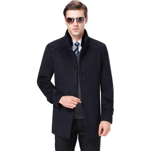 2021 Autumn Men Wool Coat Winter Woolen Coat Man Pea Coat Warm Wool Blend Jacket Men Wool Cashmere Coat Real Rabbit Fur Overcoat