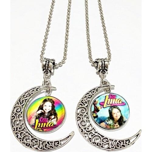 24pcs/lot( Mixed 8 styles) Super pop singer Soy Luna necklace Elenco de Soy Luna Photo silver torque I'm moon glass pandent