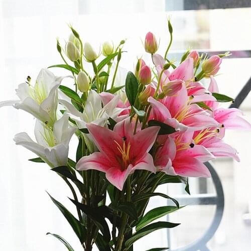 3 flowers 3 buds lily flower bouquet Long branch artificial flowers for home shopping malls hotel decorations fake flower plants