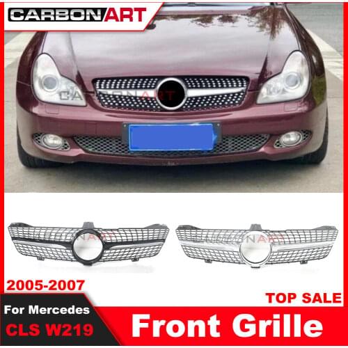 CLS class W219 Diamond Grille Black Silver For CLS Class W219 Front Bumper Racing Grill Mercedes benz 2005-2007 Diamond GRILL