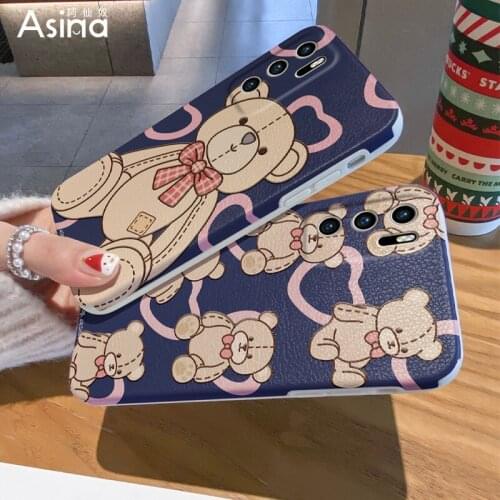 ASINA Imitation Lambskin Case For Huawei P40 P30 Pro Cover Cartoon Bumper Silicone Cases For Nova 7 8 Pro Fashion Coque Bear