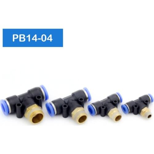 Free shipping HIGH QUALITY 30Pcs PB14-04, Pneumatic 3/8" Male Thread 14mm Push In Quick Fittings T Connectors
