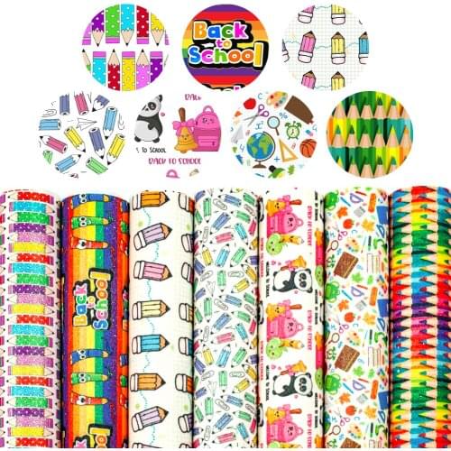 Back to School Printing Shimmer Fine Glitter Faux Leather Sheets for Bows 30*22cm DIY Bag Shoes Accessories Handmade